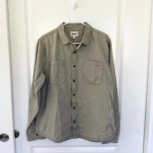 NWT Pact Chambray Ranch Button Front Long Sleeve Shirt Gray Large